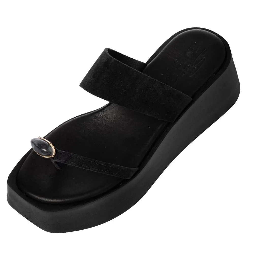 Sante Δερμάτινη Καστόρινη Πλατφόρμα Slide Sandal Μαύρο 2 Sante Δερμάτινη Καστόρινη Πλατφόρμα Slide Sandal Μαύρο - Image 2