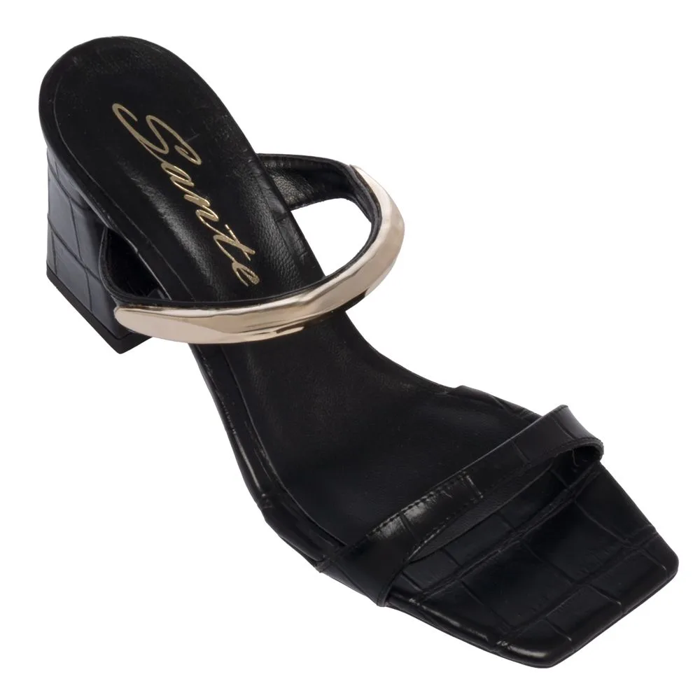 Sante μαύρα mules πέδιλα με croco υφή & μεταλλική λεπτομέρεια 2 Sante μαύρα mules πέδιλα με croco υφή & μεταλλική λεπτομέρεια - Image 2