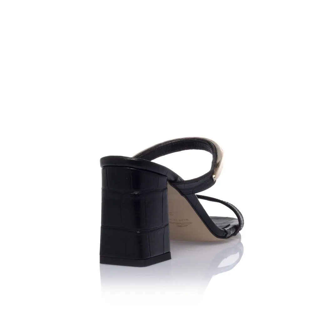 Sante μαύρα mules πέδιλα με croco υφή & μεταλλική λεπτομέρεια 3 Sante μαύρα mules πέδιλα με croco υφή & μεταλλική λεπτομέρεια - Image 3