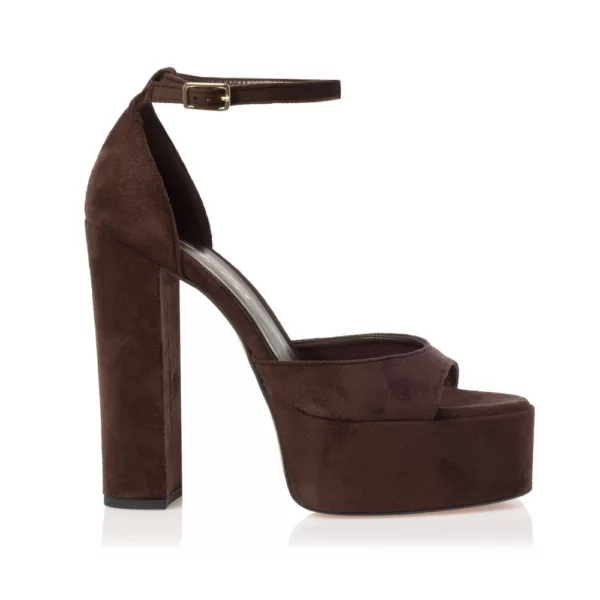 Sante Καφέ Πέδιλο Suede με Χοντρό Τακούνι και Λουράκι στον Αστράγαλο