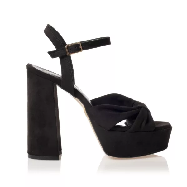 Sante Μαύρο Πέδιλο Suede με Χοντρό Τακούνι και Σταυρωτό Σχέδιο