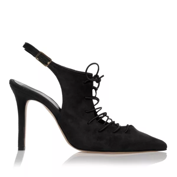 Sante μαύρες γυναικείες γόβες suede με κορδόνι και slingback λουράκι
