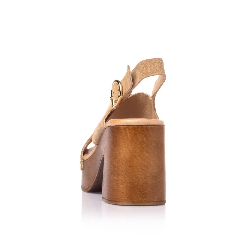 Sante D2D Leather Collection Πέδιλο Μπέζ με Ξύλινη Φιάπα 2 Sante D2D Leather Collection Πέδιλο Μπέζ με Ξύλινη Φιάπα - Image 2