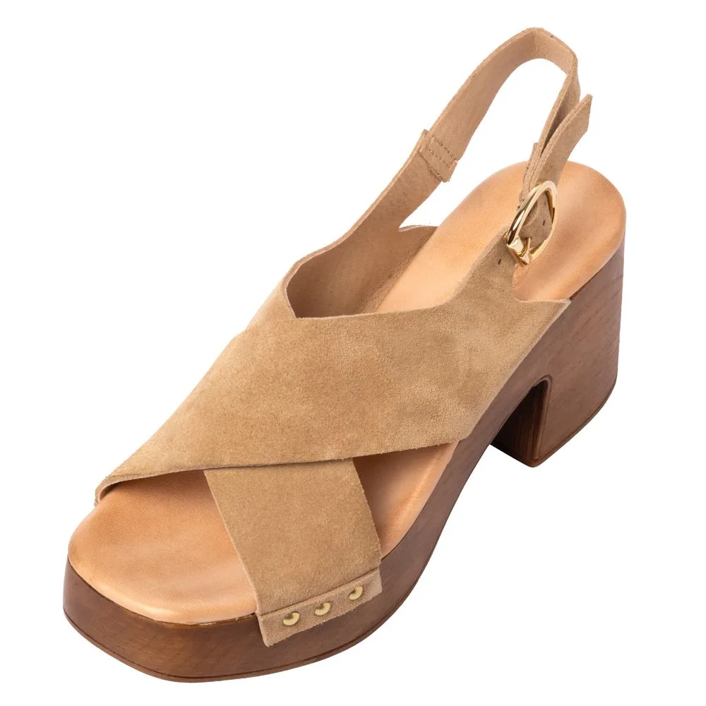 Sante D2D Leather Collection Πέδιλο Μπέζ με Ξύλινη Φιάπα 4 Sante D2D Leather Collection Πέδιλο Μπέζ με Ξύλινη Φιάπα - Image 4