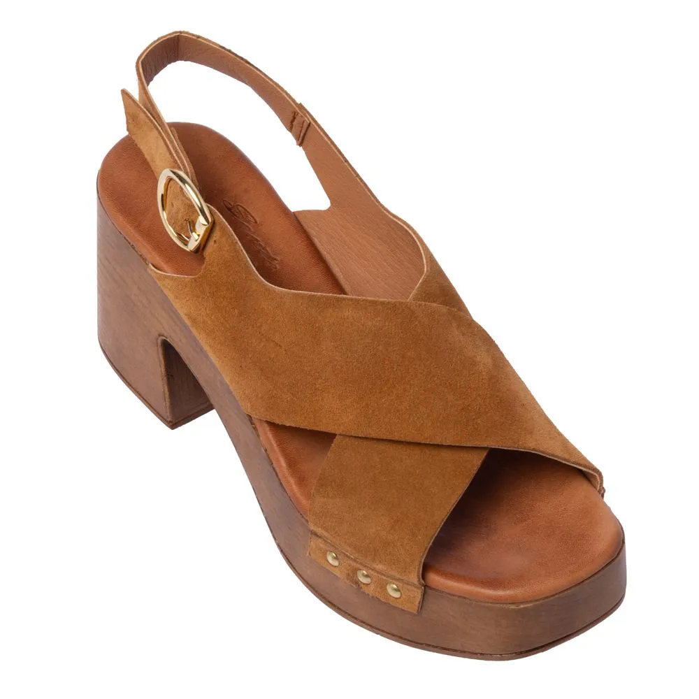 Sante D2D Leather Collection Πέδιλο Tan με Ξύλινη Φιάπα 2 Sante D2D Leather Collection Πέδιλο Tan με Ξύλινη Φιάπα - Image 2