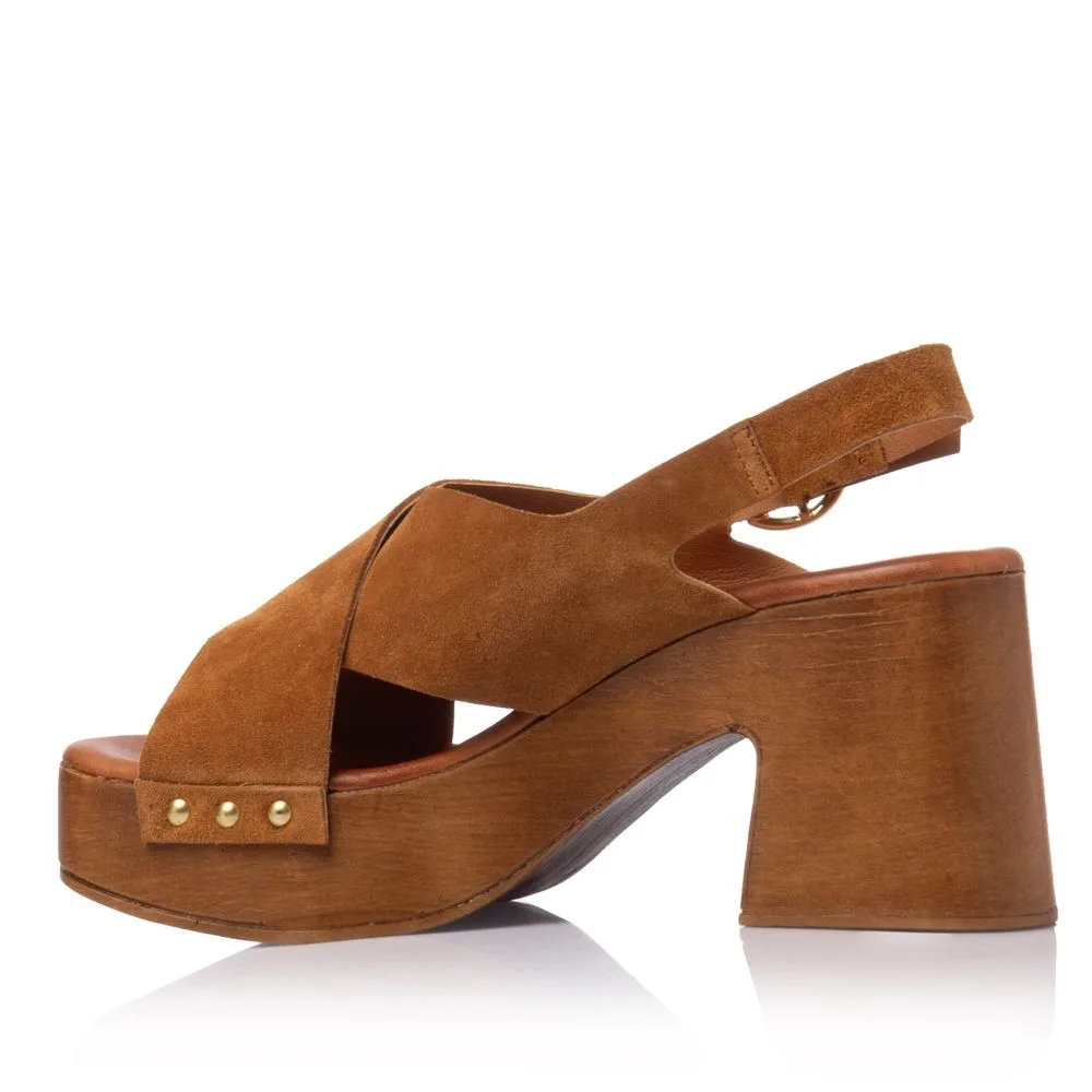 Sante D2D Leather Collection Πέδιλο Tan με Ξύλινη Φιάπα 3 Sante D2D Leather Collection Πέδιλο Tan με Ξύλινη Φιάπα - Image 3