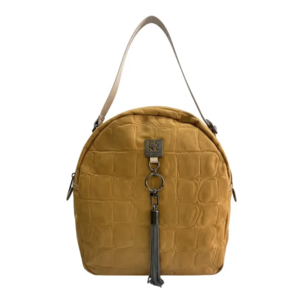 FRNC Mustard Backpack / Shoulder Bag με Croco Υφή & Μεταλλικό Charm