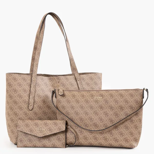 Guess Brenton Tote Bag Set με Pouch & Wallet – Καφέ Logo