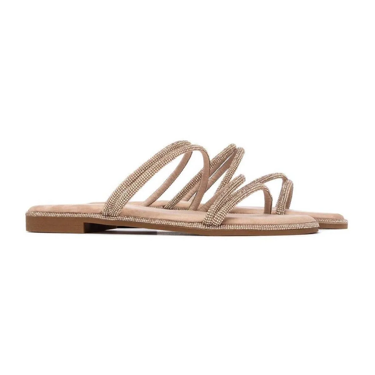 XTI Flat Σανδάλι με Strass Φάσες Nude/Champagne 3 XTI Flat Σανδάλι με Strass Φάσες Nude/Champagne - Image 3