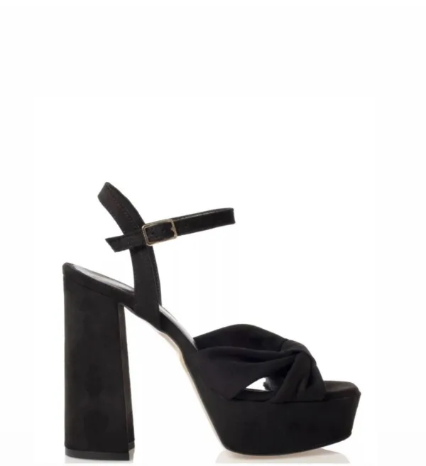 Sales! 292 Sante Μαύρο Πέδιλο Suede με Χοντρό Τακούνι και Σταυρωτό Σχέδιο