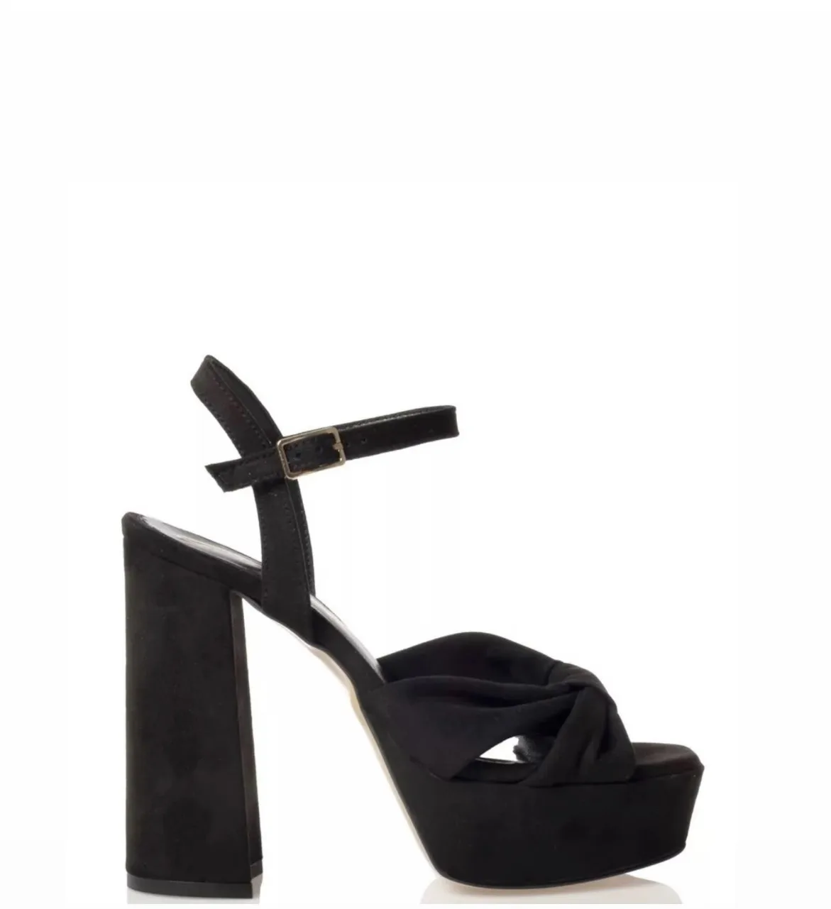 Sante Μαύρο Πέδιλο Suede με Χοντρό Τακούνι και Σταυρωτό Σχέδιο 1 Sante Μαύρο Πέδιλο Suede με Χοντρό Τακούνι και Σταυρωτό Σχέδιο