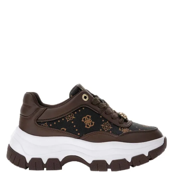 Guess Sneaker Καφέ με Monogram Print & Chunky Λευκή Σόλα