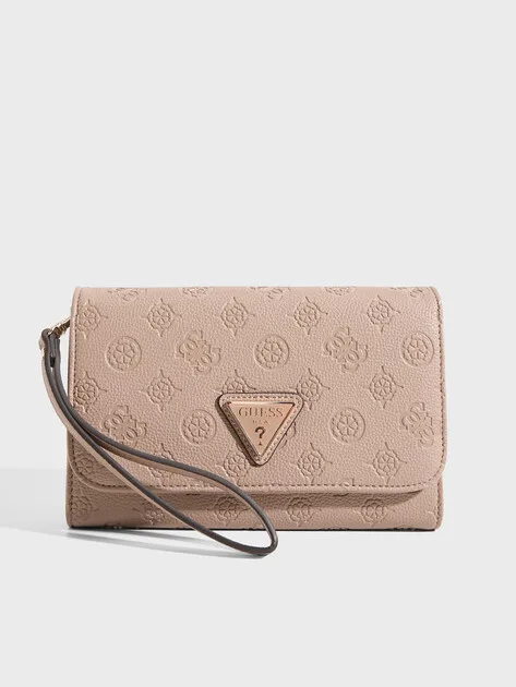 Guess Γυναικείο Πορτοφόλι Μπέζ με Ανάγλυφο Monogram και Τριγωνικό Logo