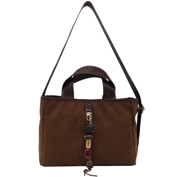 FRNC Γυναικεία Τσάντα Ώμου & Χειρός Καφέ με Λουράκι και Δερμάτινες Λεπτομέρειες