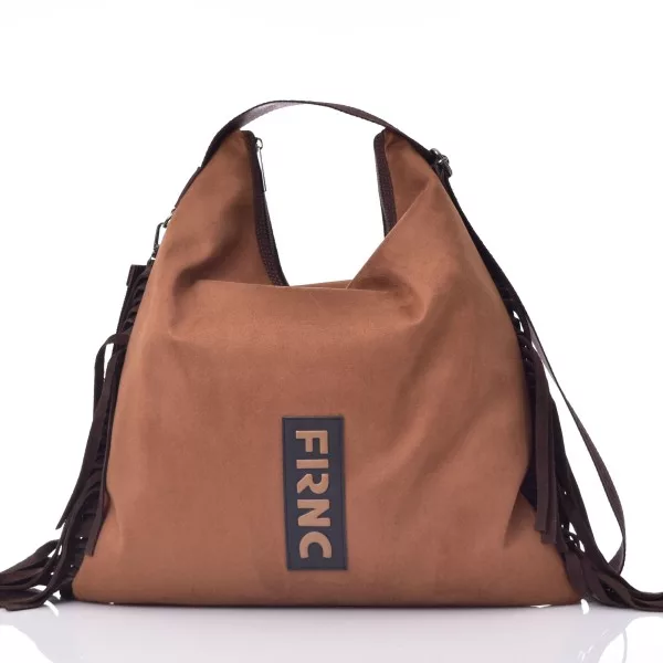 FRNC Τσάντα Ώμου Καφέ Suede με Κρόσσια