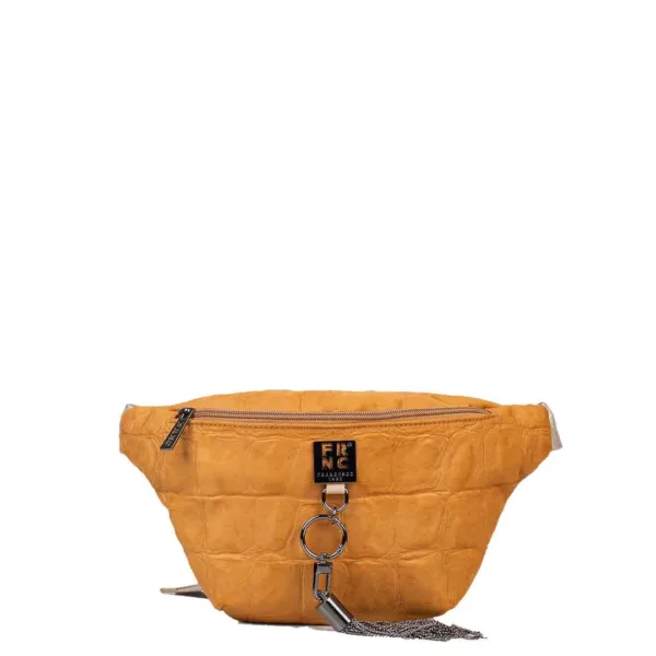 FRNC Mustard Belt Bag με Croco Υφή & Μεταλλικό Charm
