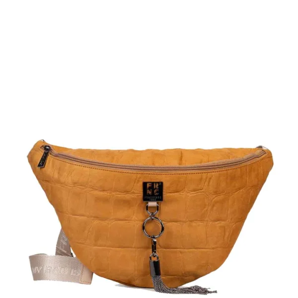 FRNC Mustard Belt Bag Large με Croco Υφή & Μεταλλικό Charm