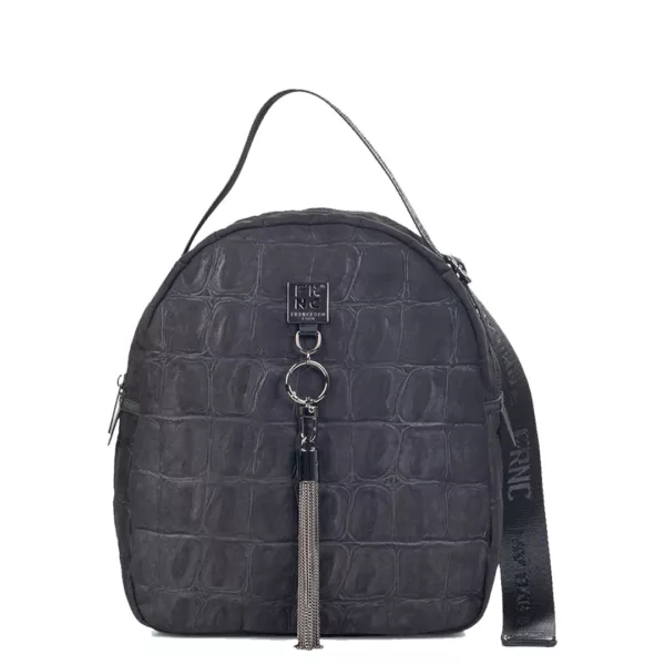 FRNC Γυναικεία Τσάντα Πλάτης – Μάυρη Καστόρι με Croco Υφή