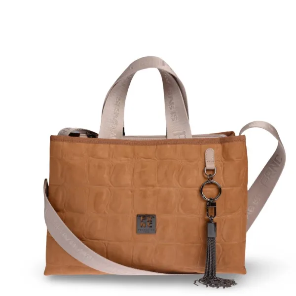 FRNC Mustard Τσάντα Χειρός & Ώμου με Croco Υφή & Μεταλλικό Charm