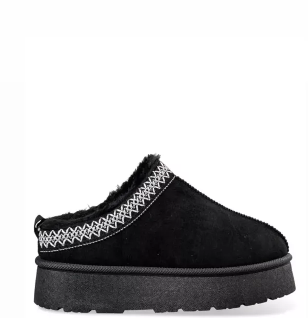 Envie Γυναικείο Σουέντ Slipper με Ζεστή Επένδυση & Πλατφόρμα – Μάυρο