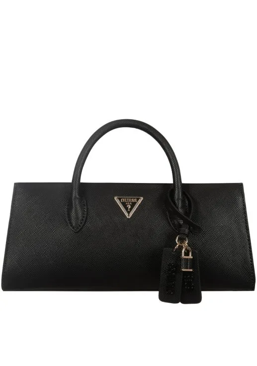 Sales! 499 GUESS Γυναικεία Τσάντα Χειρός & Χιαστί Μαύρη με Μεταλλικό Logo