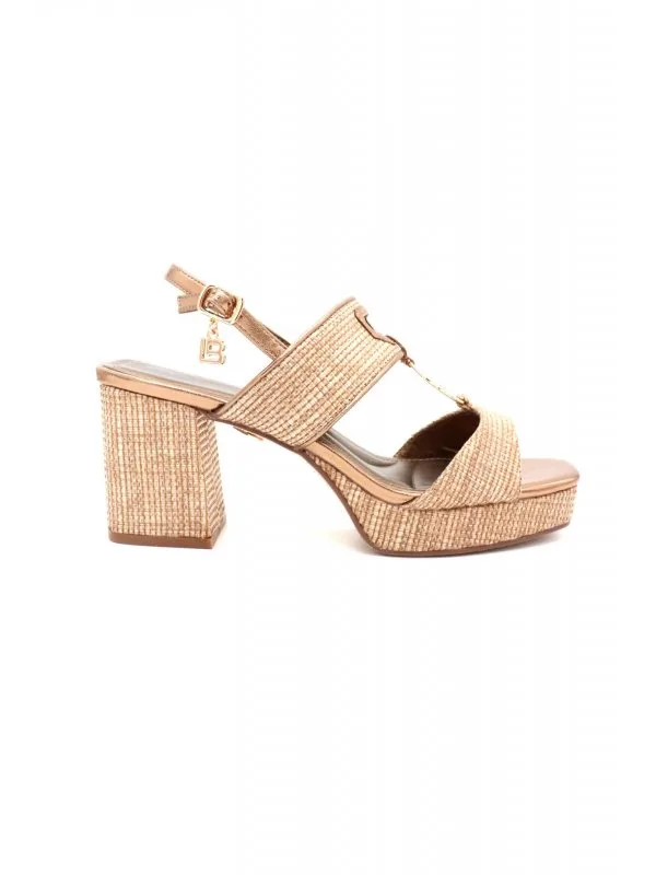 Laura Biagiotti Πέδιλα με Chunky Τακούνι & Raffia Υφή Rose Gold