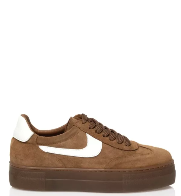 Sante Γυναικεία Δερμάτινα Sneakers Mocha με Πλατφόρμα