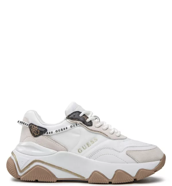 Guess Γυναικεία Sneakers Λευκά με Καφέ Σόλα | Chunky Lifestyle Παπούτσια
