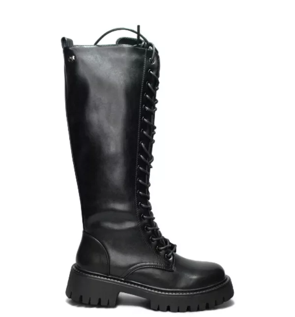 Μπότα Envie Μαύρη Δερμάτινη Ψηλή Μπότα με Κορδόνια