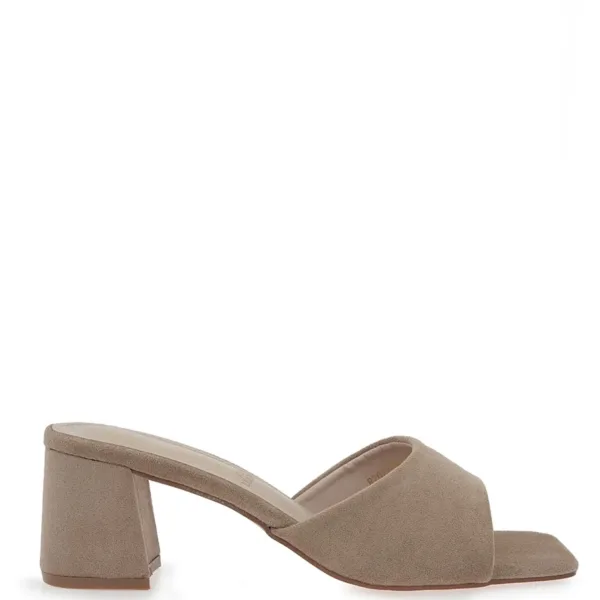 Seven Μπεζ Suede Mules με Χοντρό Τακούνι