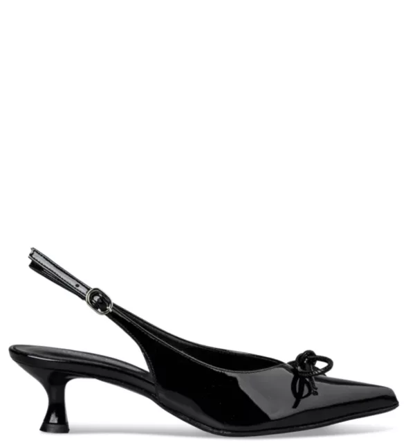 Envie Μαύρο Λουστρίνι Slingback με Φιόγκο – Κομψό & Άνετο Kitten Heel Παπούτσι