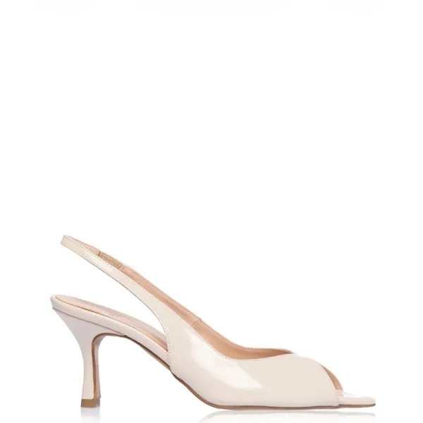 Sante μπεζ slingback πέδιλο λουστρίνι με τακούνι