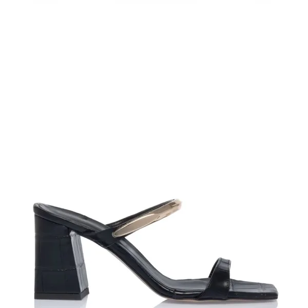 Sante μαύρα mules πέδιλα με croco υφή & μεταλλική λεπτομέρεια
