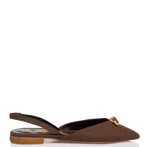 Sante καφέ slingback flat με μεταλλική λεπτομέρεια