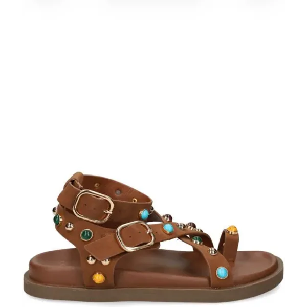 Flat Σανδάλια EXE με Τόκες & Διακοσμητικά – Καμηλό Nubuck
