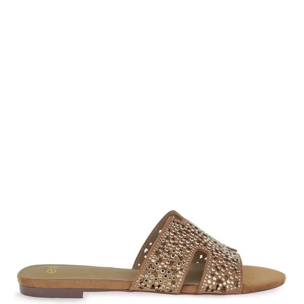 EXE Flat Σανδάλια με Strass & Μεταλλικές Λεπτομέρειες Bronze