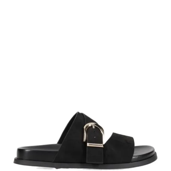 Migato Μαύρο Flat Slide Σανδάλι με Μεταλλική Αγκράφα