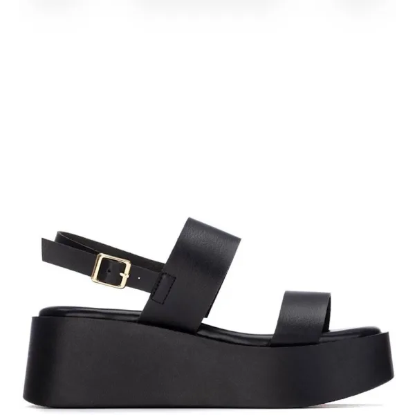 Refresh Μαύρο Flatform Σανδάλι με Chunky Σόλα και Λουράκι Αστραγάλου