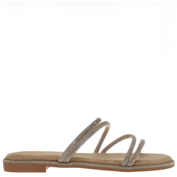 Sales! 457 XTI Flat Σανδάλι με Strass Φάσες Nude/Champagne
