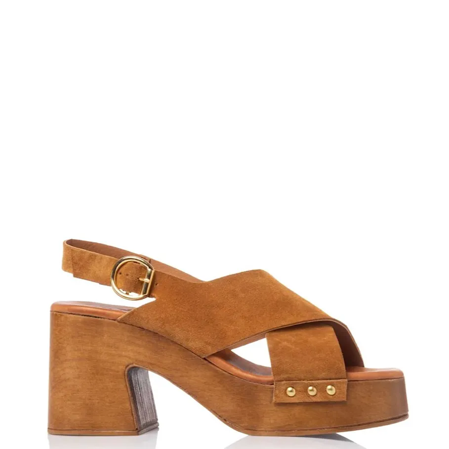 Sante D2D Leather Collection Πέδιλο Tan με Ξύλινη Φιάπα 1 Sante D2D Leather Collection Πέδιλο Tan με Ξύλινη Φιάπα