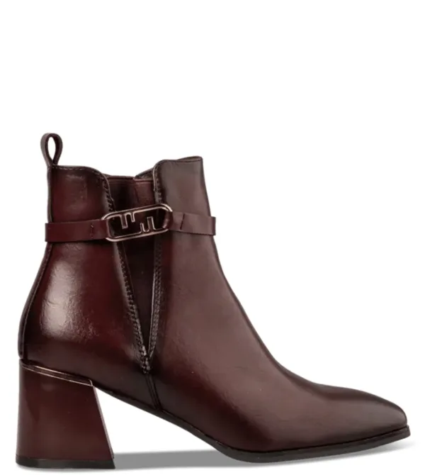 Sales! 309 Γυναικείο Μποτάκι Envie Μπορντώ με Block Τακούνι και Μεταλλική Αγκράφα