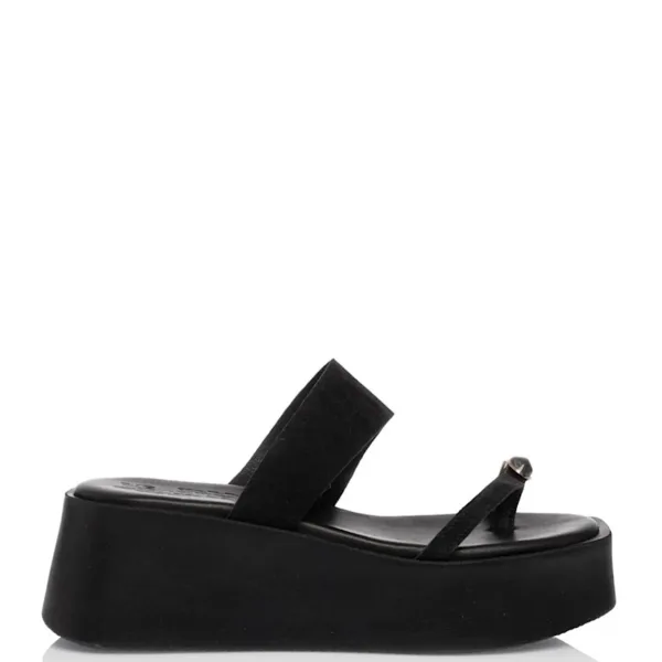 Sales! 465 Sante Δερμάτινη Καστόρινη Πλατφόρμα Slide Sandal Μαύρο