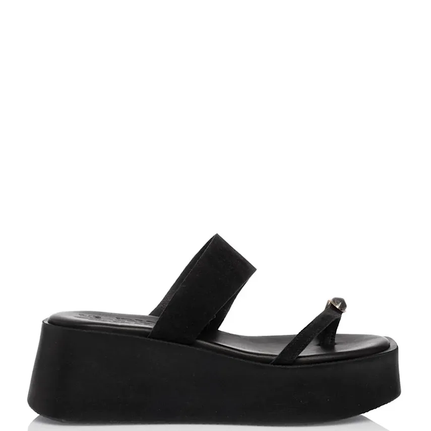 Sante Δερμάτινη Καστόρινη Πλατφόρμα Slide Sandal Μαύρο 1 Sante Δερμάτινη Καστόρινη Πλατφόρμα Slide Sandal Μαύρο