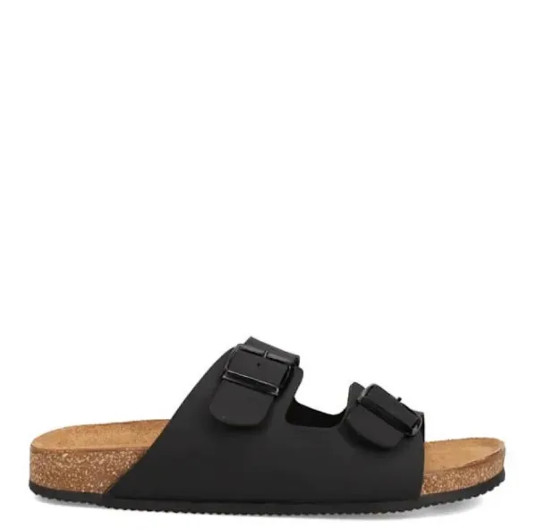 Sales! 336 Easy Walk Μαύρο Ανδρικό Δερμάτινο Footbed Σανδάλι με Αγκράφες