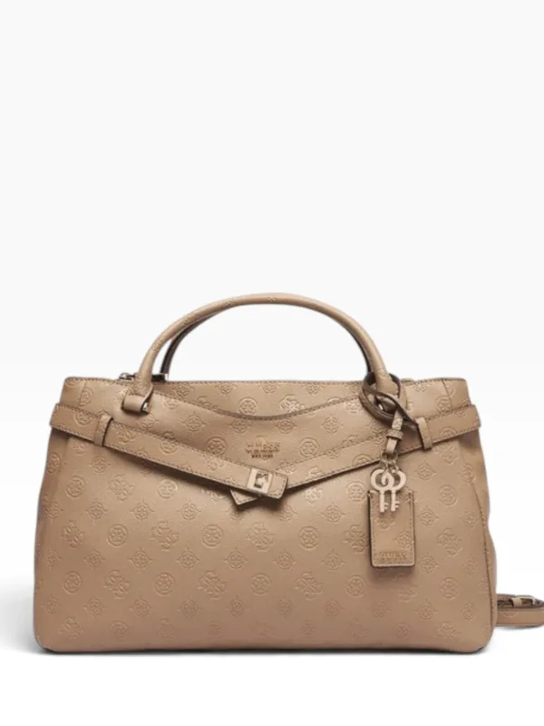 GUESS Ella Beige Logo Γυναικεία Τσάντα Χειρός