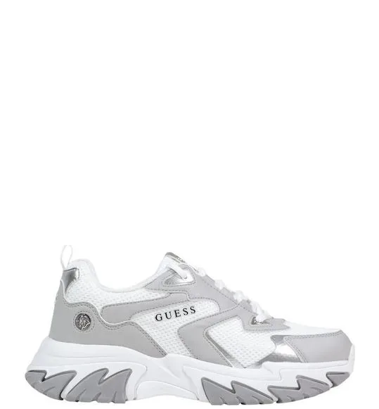 Guess Γυναικεία Sneakers Λευκά με Ασημί Λεπτομέρειες & Chunky Σόλα