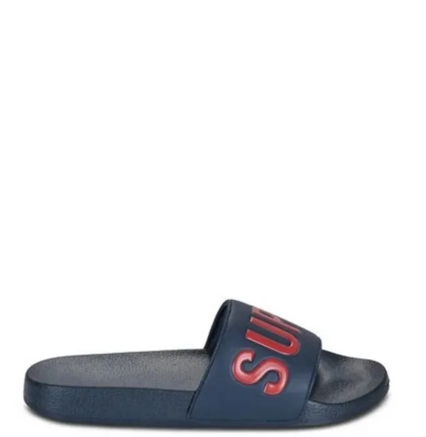 Sales! 385 Superdry Ανδρικές Παντόφλες Slide Μπλε με Κόκκινο Λογότυπο