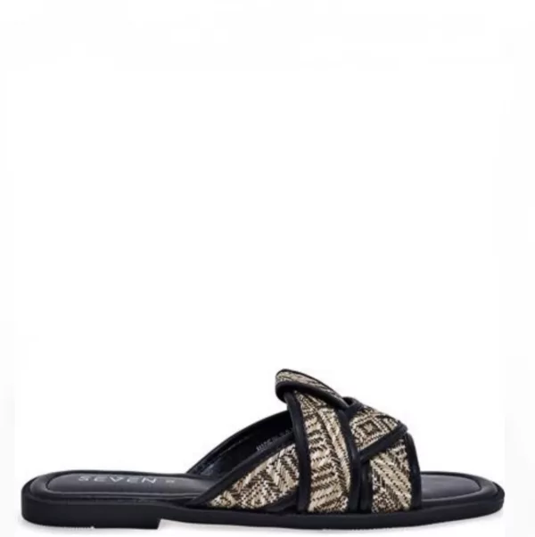 Γυναικείες Παντόφλες Μαύρο & Μπεζ Flat Sandals Seven