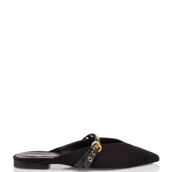 Sante Γυναικείο Flat Mule Μαύρο με Διακοσμητικό Λουράκι