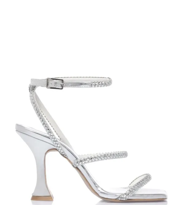 Sante Ασημί Πέδιλο με Strappy Σχέδιο και Ιδιαίτερο Τακούνι